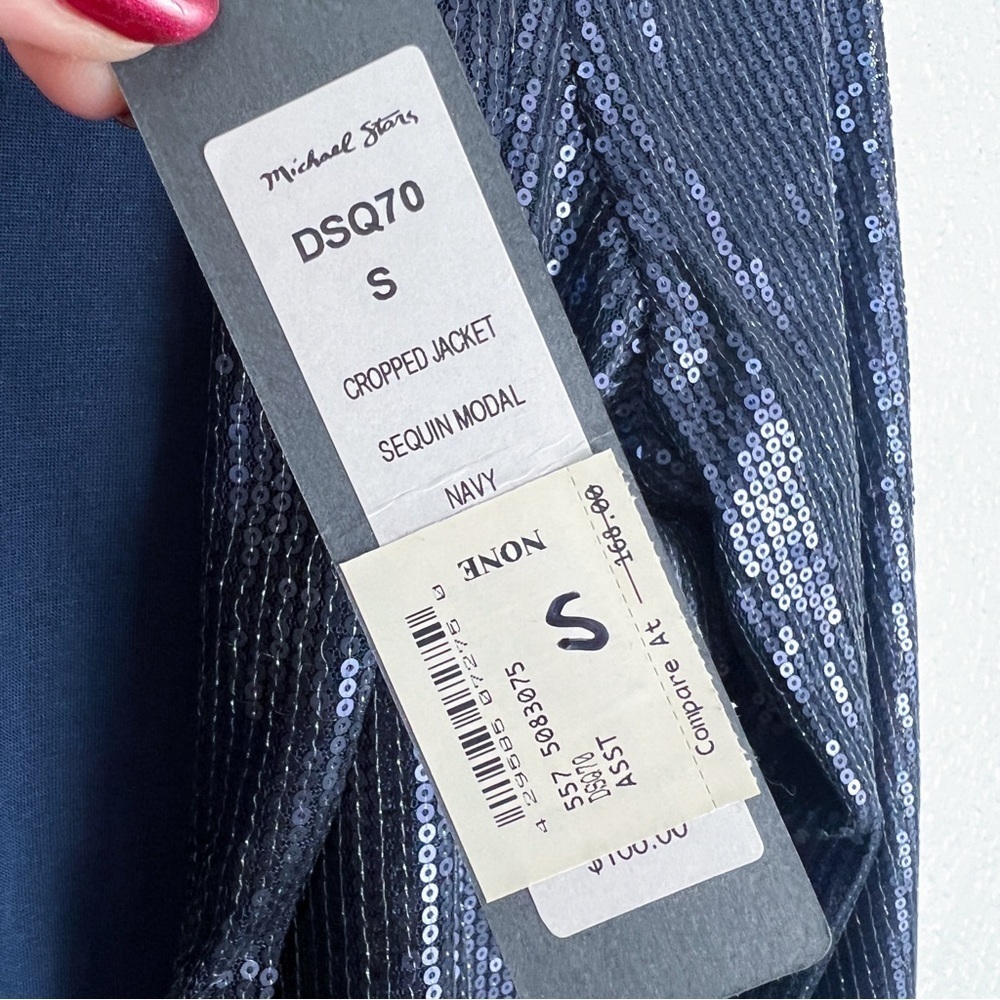 Michael Stars Anthropologie NWT Blue Sequin Cropped Jacket S Party NYE Glam - Picture 2 of 10